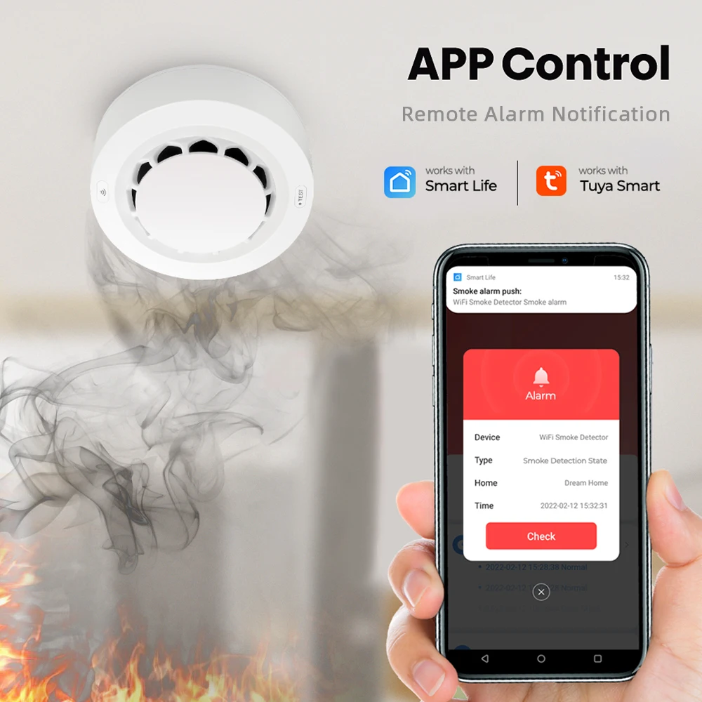 ONENUO Tuya ZigBee Smart Smoke Detector Security Protection Smoke Alarm Fire Protection For Home Security Via Smart Life App
