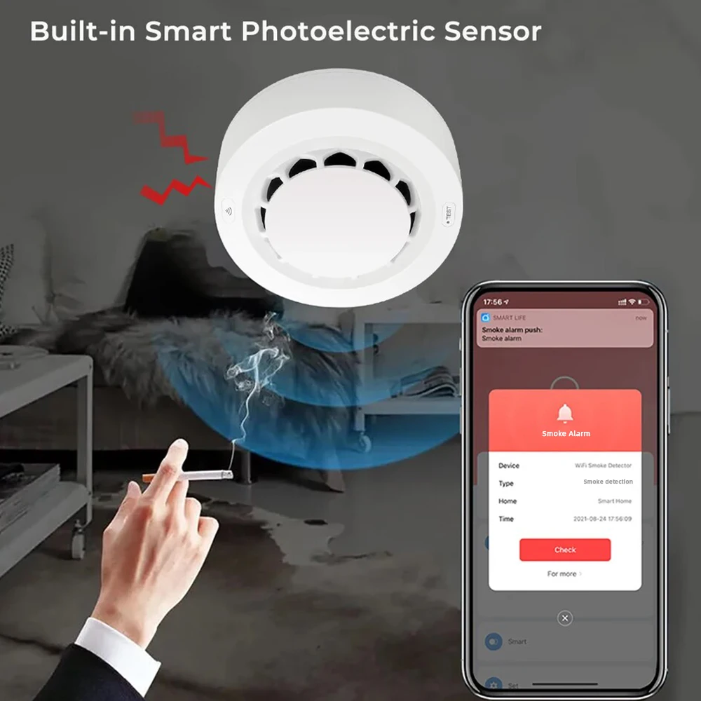ONENUO Tuya ZigBee Smart Smoke Detector Security Protection Smoke Alarm Fire Protection For Home Security Via Smart Life App