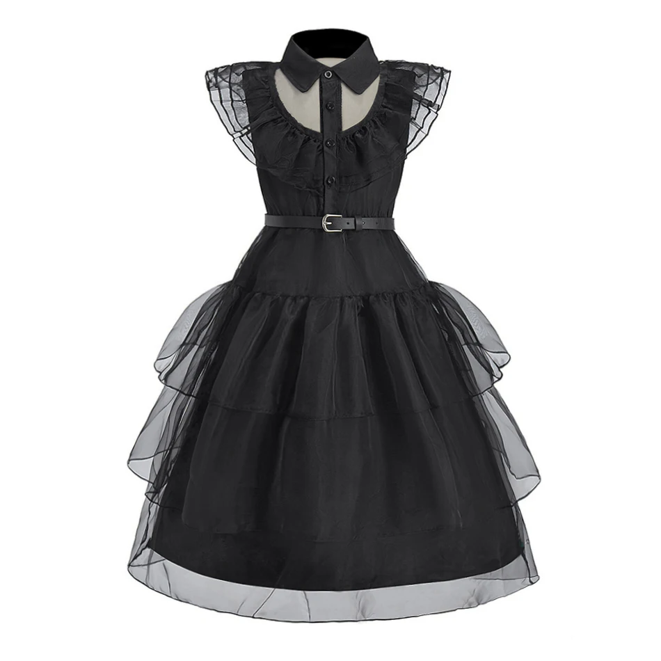 Girl Costume Kids Cosplay Black Witch Princess Dress Children Pageant Dinner Dress Girl Halloween Party Dancing Clothing