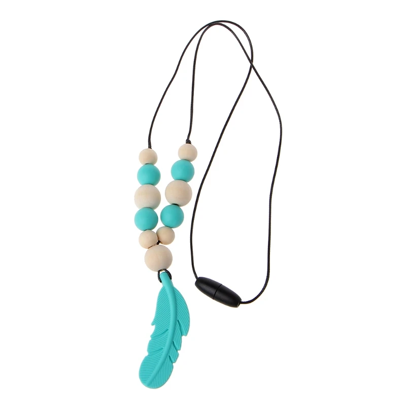 Silicone Feather Baby Teether Bead BPA DIY Infant Teething Necklace Pendant Jewelry Nursing Shower Toy
