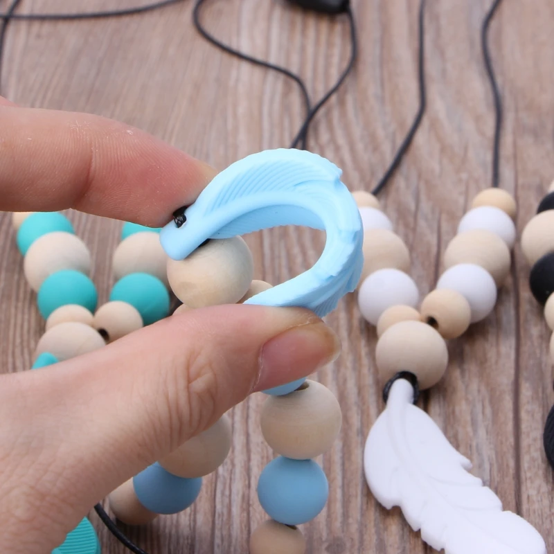 Silicone Feather Baby Teether Bead BPA DIY Infant Teething Necklace Pendant Jewelry Nursing Shower Toy
