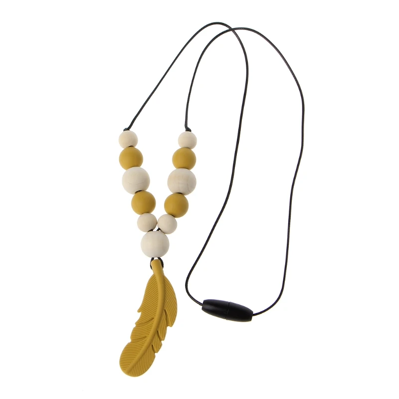 Silicone Feather Baby Teether Bead BPA DIY Infant Teething Necklace Pendant Jewelry Nursing Shower Toy