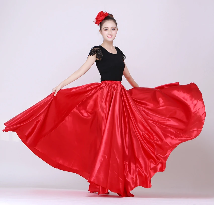 Shining Satin Long Spanish Skirt Swing Dancing Skirt Belly Dance Skirt Sun Skirt 14 Colors Available VL-310