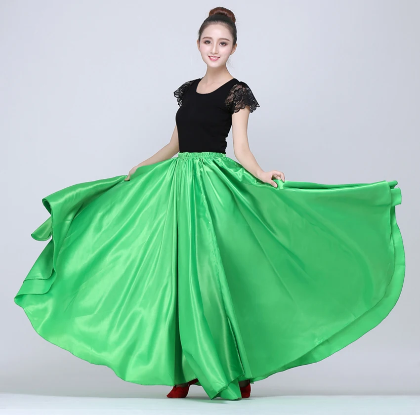 Shining Satin Long Spanish Skirt Swing Dancing Skirt Belly Dance Skirt Sun Skirt 14 Colors Available VL-310