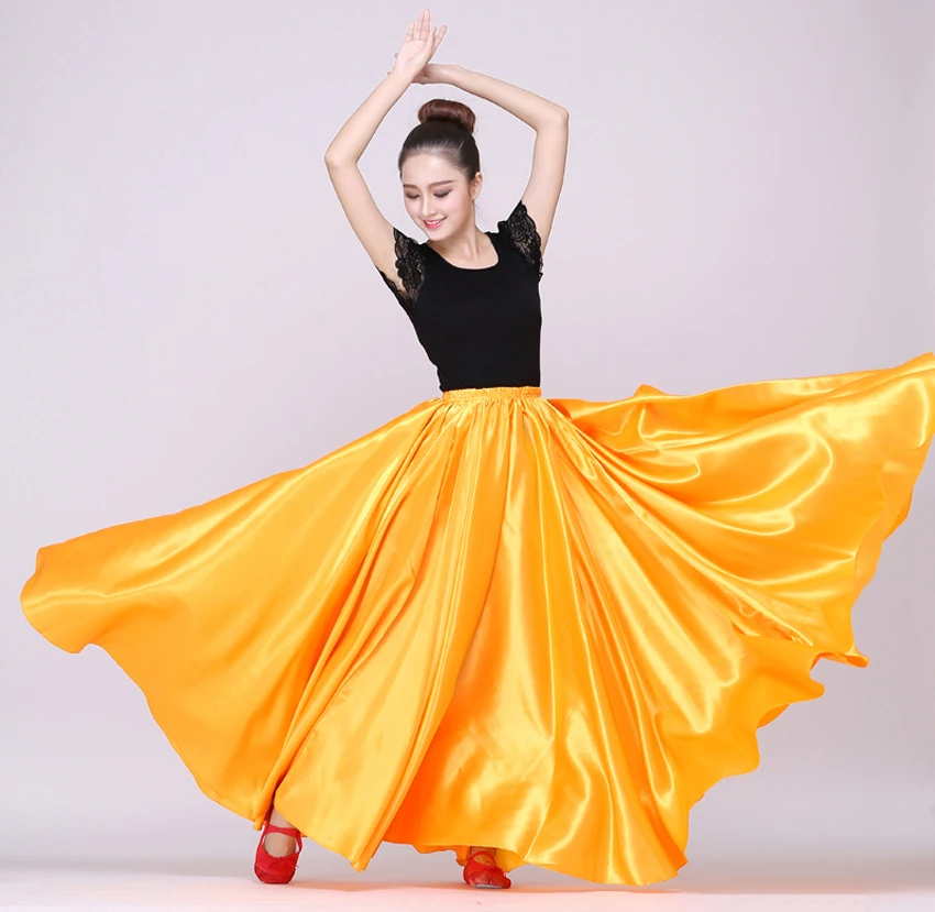 Shining Satin Long Spanish Skirt Swing Dancing Skirt Belly Dance Skirt Sun Skirt 14 Colors Available VL-310