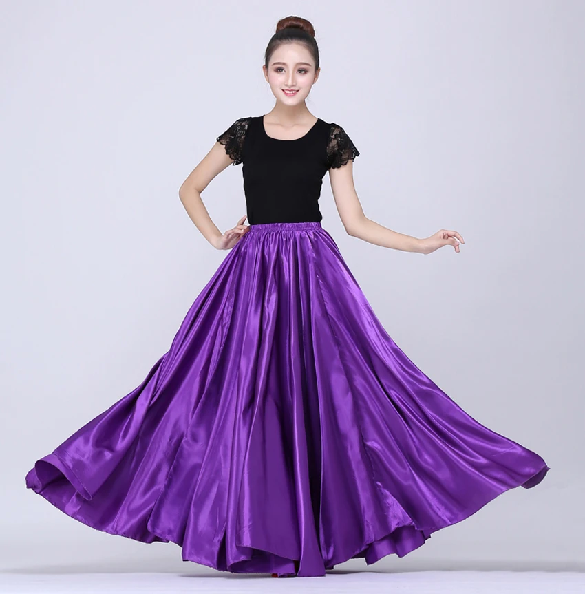 Shining Satin Long Spanish Skirt Swing Dancing Skirt Belly Dance Skirt Sun Skirt 14 Colors Available VL-310