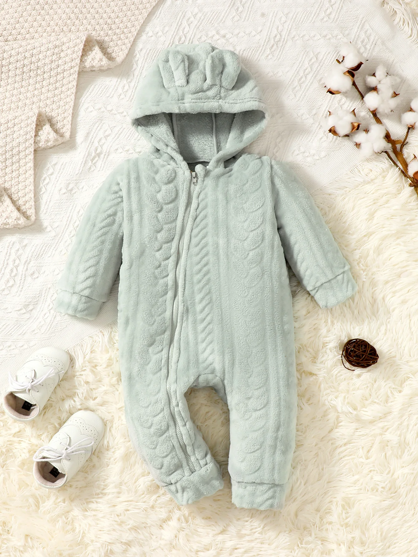 Baby Boys and Girls Plaid Romper Hooded Long Sleeved Plush Jumpsuit Winter Warm Bodysuit Clothes for 3-24 Months Toddler Boy