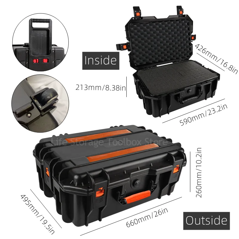 Large Tool Box ABS Waterproof Hard Carry Case Tool Box Pelican Hard Case Safety Instrument Tool Box on Wheels Tool Box Trolley