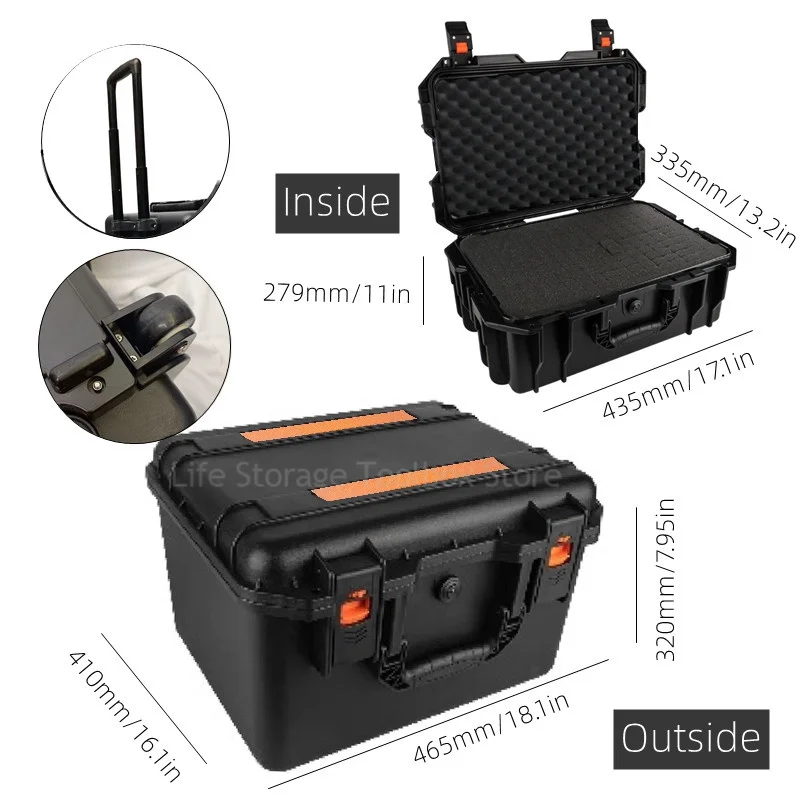 Large Tool Box ABS Waterproof Hard Carry Case Tool Box Pelican Hard Case Safety Instrument Tool Box on Wheels Tool Box Trolley
