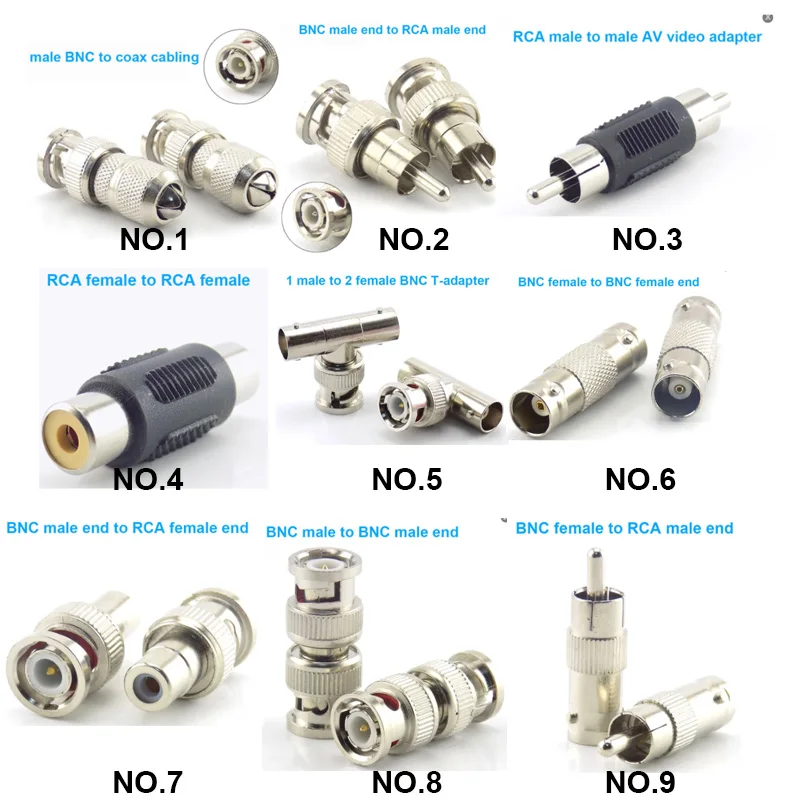 1pcs BNC RCA Male Female to BNC RCA Male Female Adapter Plug Coax Cable Video Audio Wire Converter Connector for CCTV Camera Q1