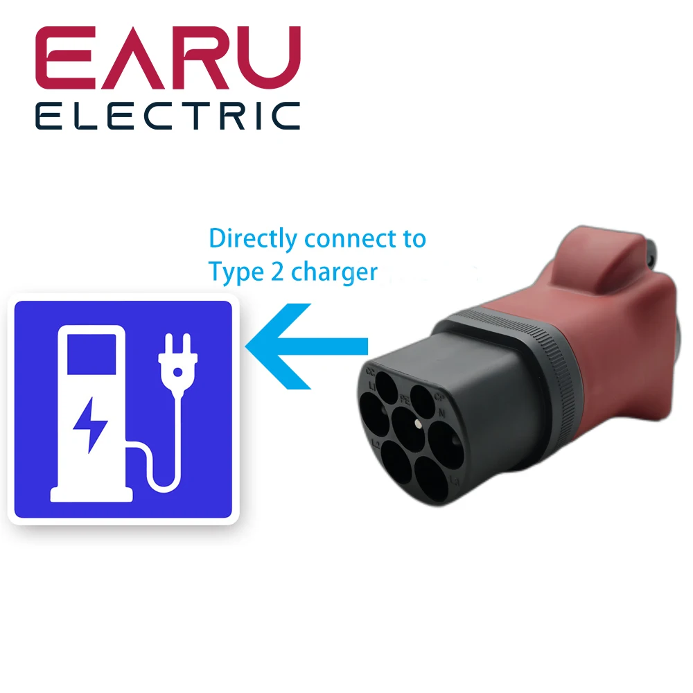 Portable EV Charging Adapter 220V Type 2 Male Plug to Schuko Socket Converter for EV Charger