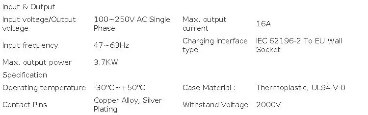 Portable EV Charging Adapter 220V Type 2 Male Plug to Schuko Socket Converter for EV Charger