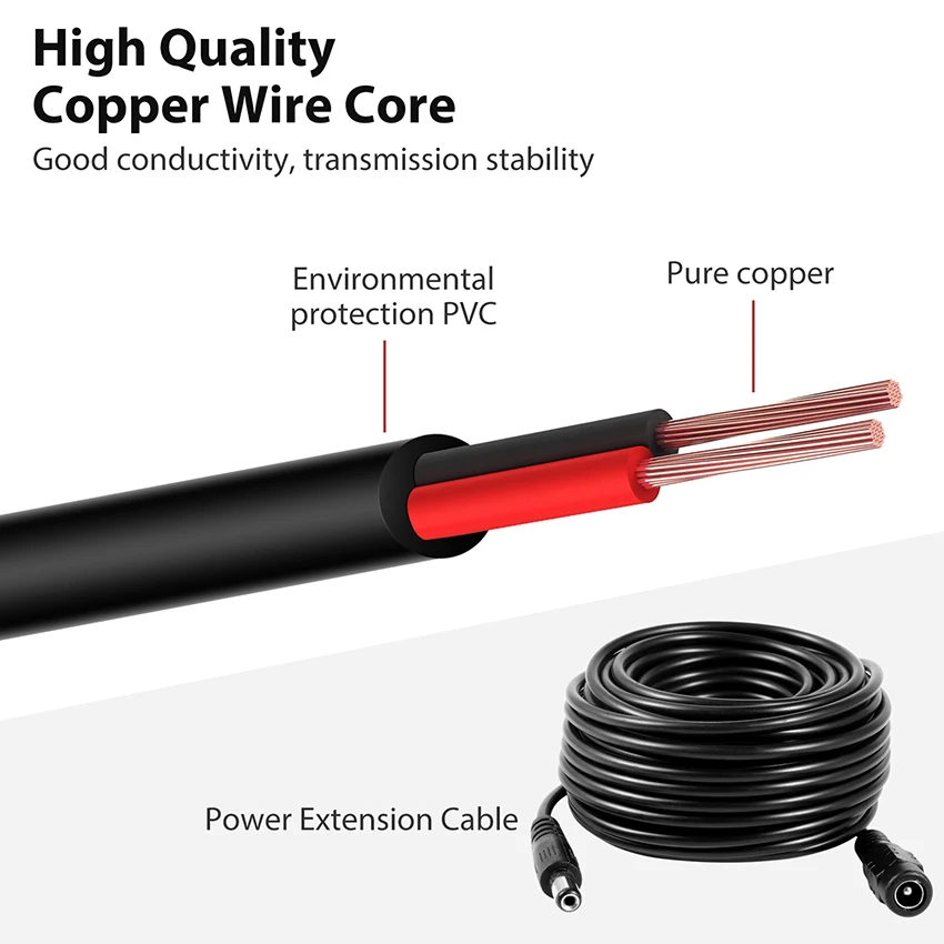 Uvusee CCTV 10Meters 5M 15M 20Meters 2.1x5.5mm Dc 12v Power Extension Cable for Audio Security Cameras Ip Camera Dvr Standalone