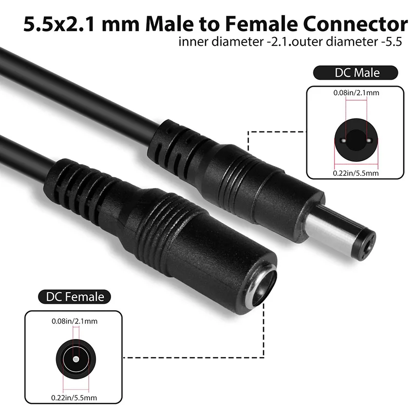 Uvusee CCTV 10Meters 5M 15M 20Meters 2.1x5.5mm Dc 12v Power Extension Cable for Audio Security Cameras Ip Camera Dvr Standalone
