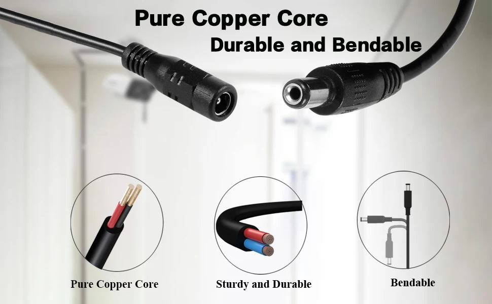 Uvusee CCTV 10Meters 5M 15M 20Meters 2.1x5.5mm Dc 12v Power Extension Cable for Audio Security Cameras Ip Camera Dvr Standalone