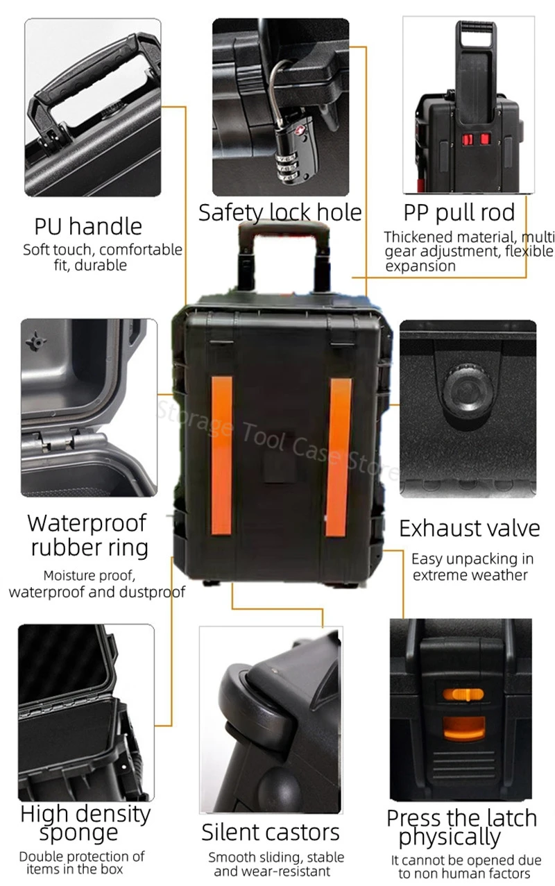 Large Tool Box with Wheels Hard Case Box Large Portable Tool Box Trolley Wheeled Safety Instrument Tool Storage Box Tool Case