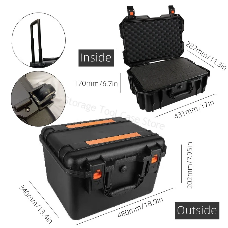 Large Tool Box with Wheels Hard Case Box Large Portable Tool Box Trolley Wheeled Safety Instrument Tool Storage Box Tool Case
