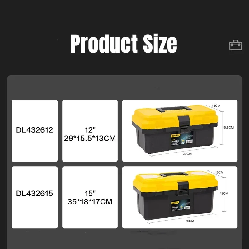 Deli Portable Hardware Tools Storage Box Large Capacity Repair Tool Boxes Case Multifunctional Household Toolbox 12.5/15/18inch