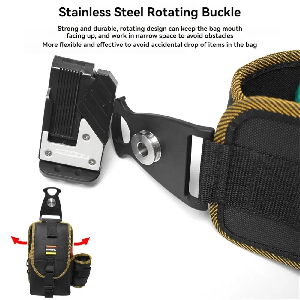 NAKIOO Nail Screw Storage Bag with Buckle Quick Hanging Can Tighten Tool Bag for Carpenter Electrician Cylinder
