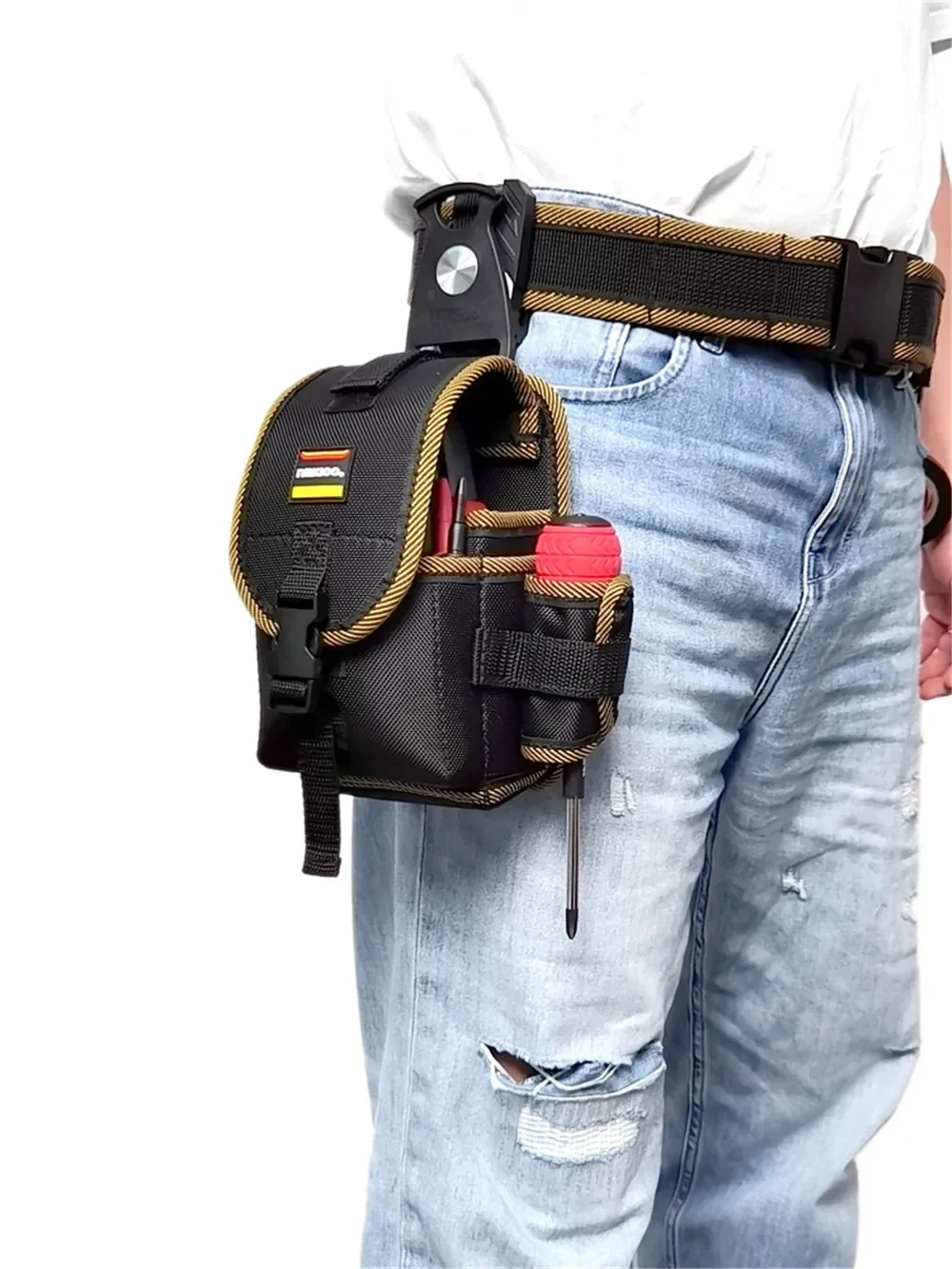 NAKIOO Nail Screw Storage Bag with Buckle Quick Hanging Can Tighten Tool Bag for Carpenter Electrician Cylinder