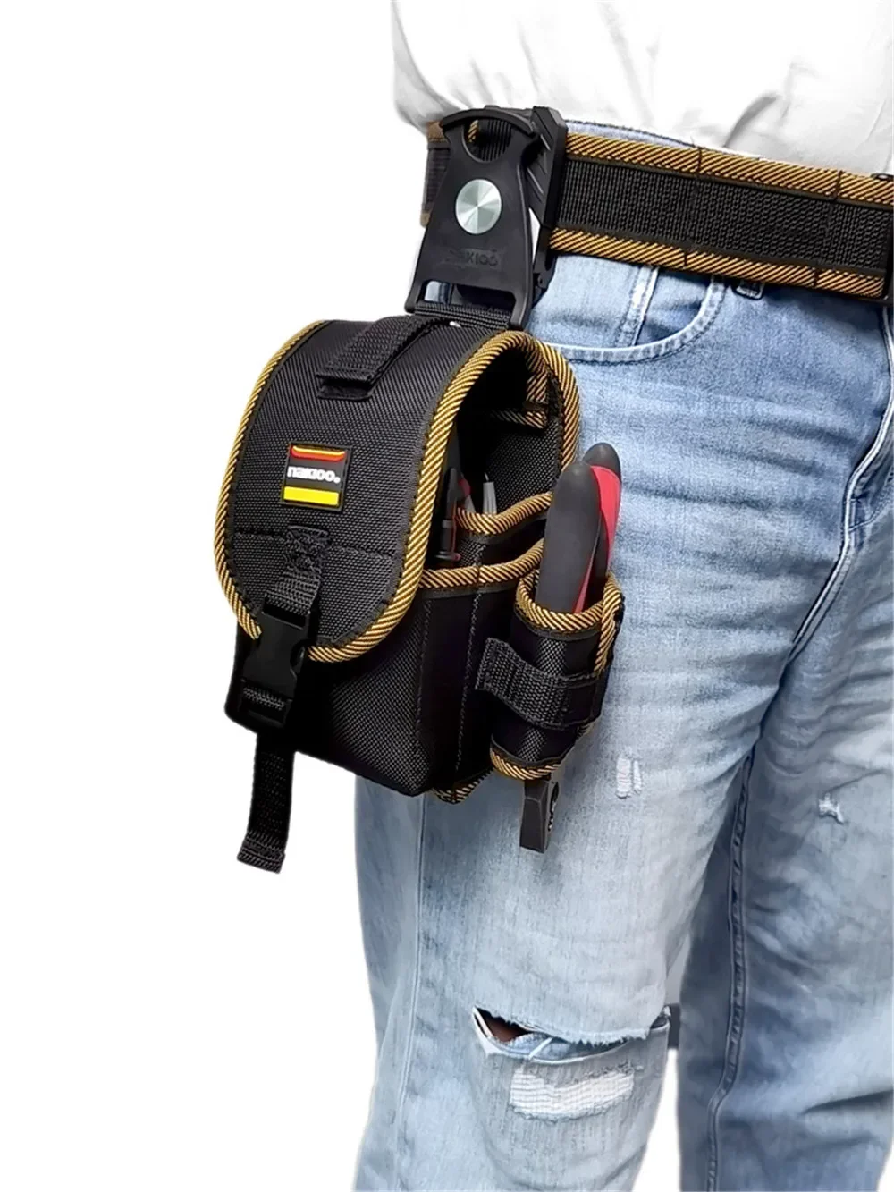 NAKIOO Nail Screw Storage Bag with Buckle Quick Hanging Can Tighten Tool Bag for Carpenter Electrician Cylinder
