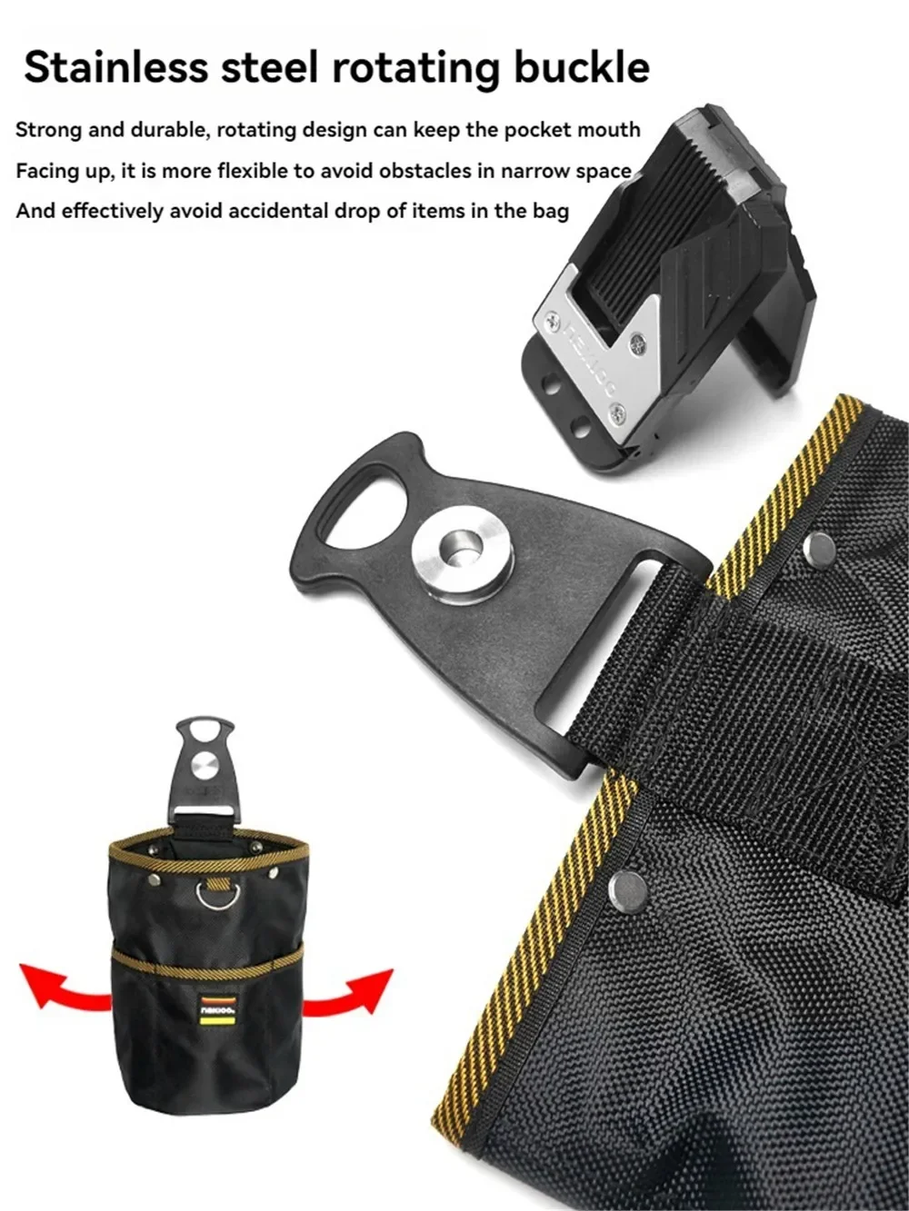 NAKIOO Nail Screw Storage Bag with Buckle Quick Hanging Can Tighten Tool Bag for Carpenter Electrician Cylinder