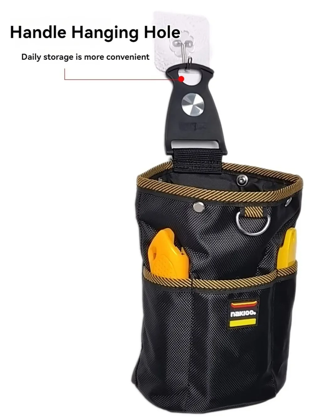 NAKIOO Nail Screw Storage Bag with Buckle Quick Hanging Can Tighten Tool Bag for Carpenter Electrician Cylinder