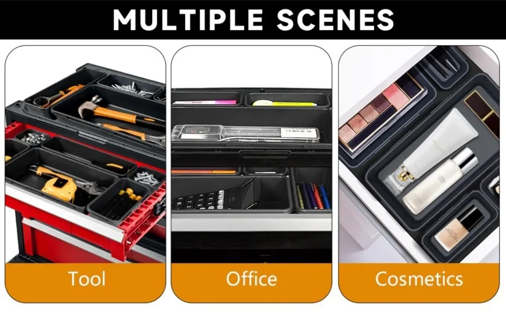 61/45/34/24/9PCS Desk Drawer Organizers 5 Size Interlocking Shallow Tool Organizer Tray Dividers Toolbox Storage Bins Container