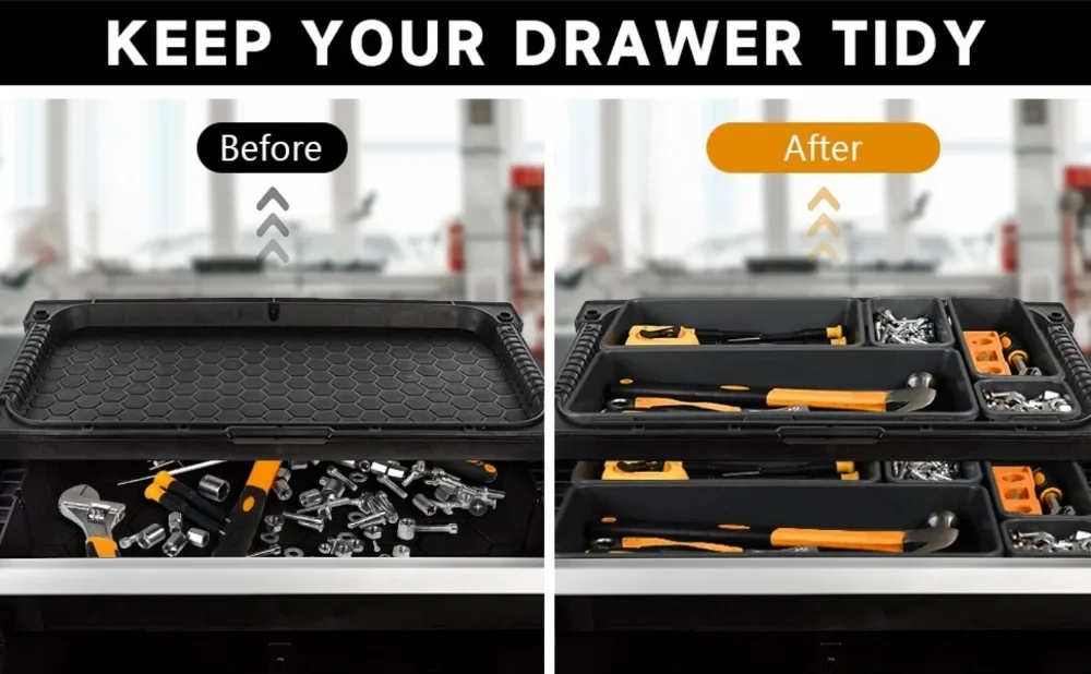 61/45/34/24/9PCS Desk Drawer Organizers 5 Size Interlocking Shallow Tool Organizer Tray Dividers Toolbox Storage Bins Container