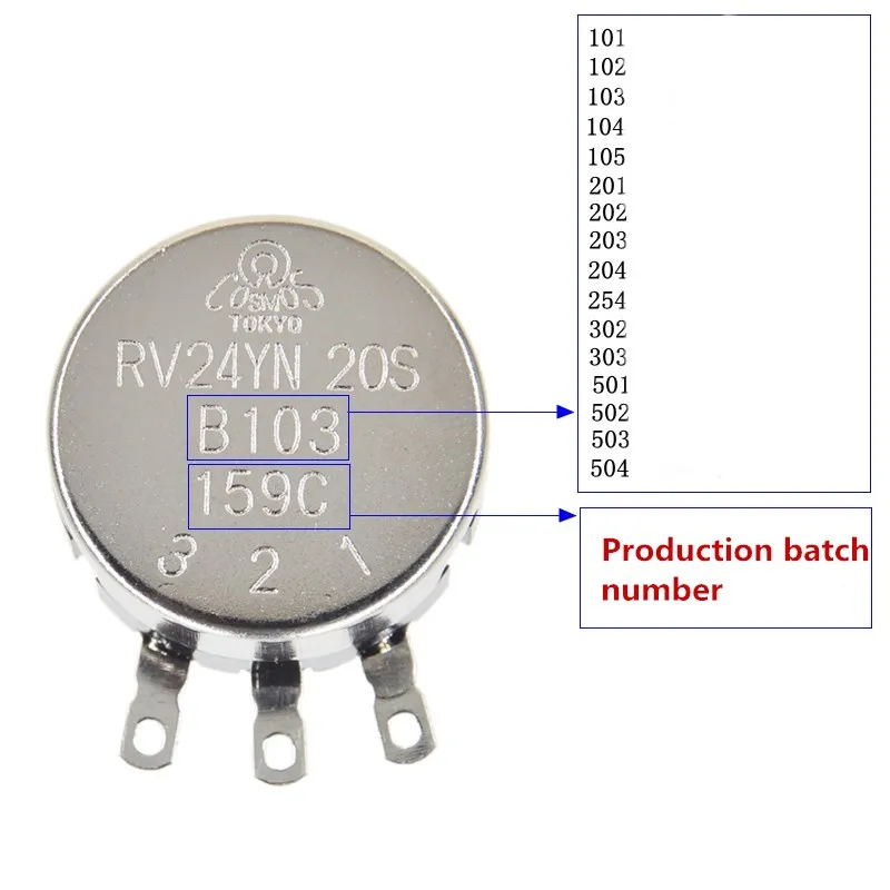 RV24YN20S 101 102 B103 104 105 201 202 203 204 254 302 303 501 502 503 504 5K 10K 100K 500K 200K 100 ohm Potentiometer RV24YN