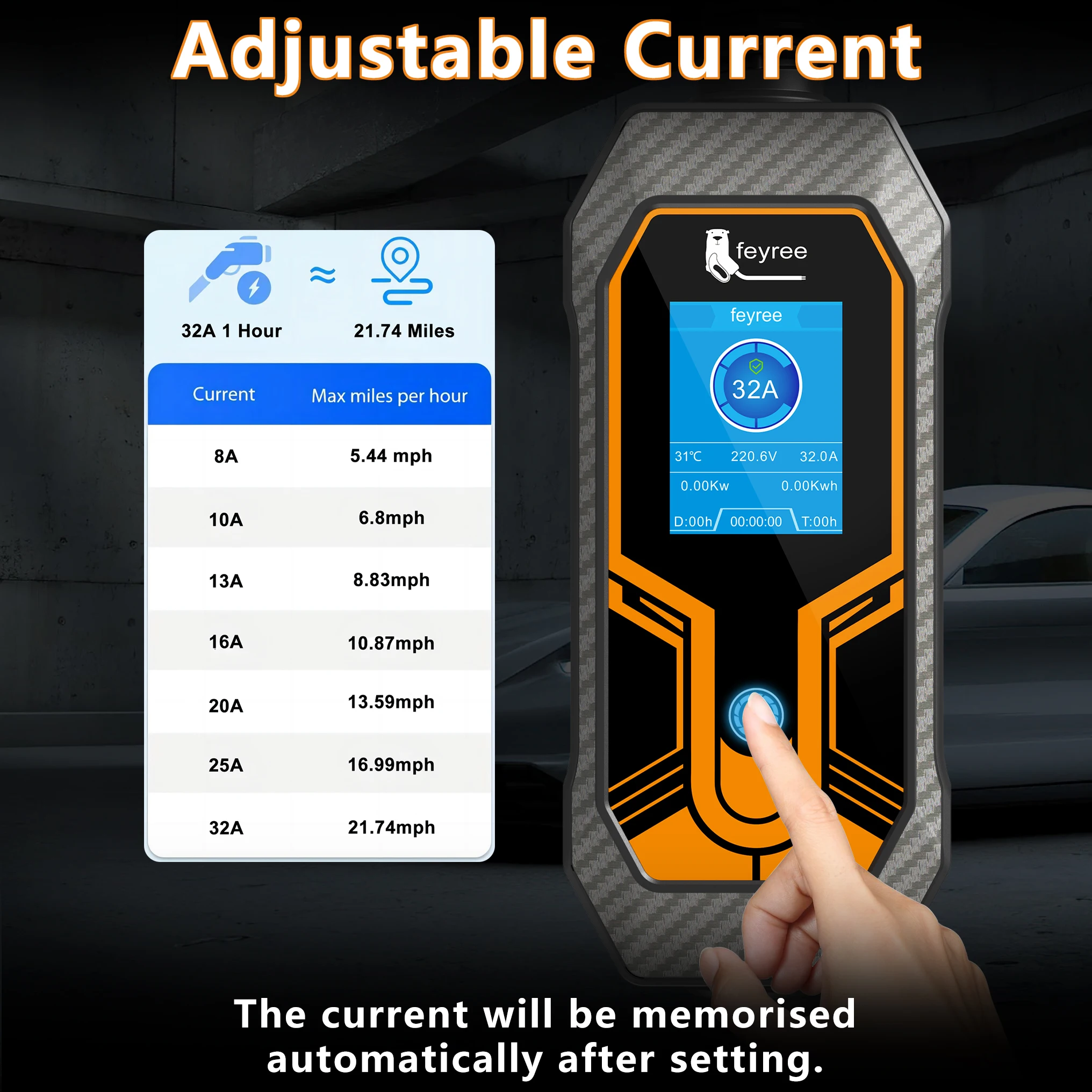Feyree EV Charger GB/T Cord 16A 3.5KW 1Phase Portable Charger Box 32A 7KW Current Adjustable 11KW 16A 3 Phase for Electric Car
