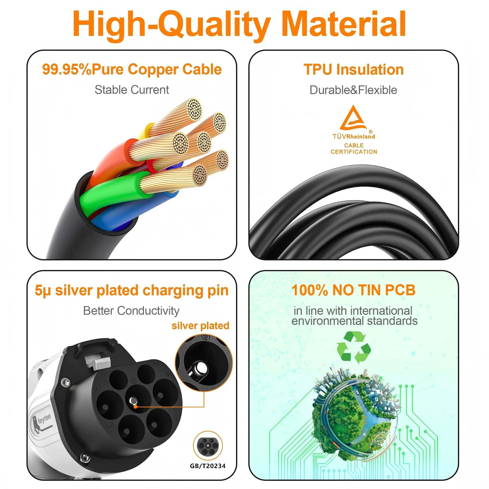 Feyree EV Charger GB/T Cord 16A 3.5KW 1Phase Portable Charger Box 32A 7KW Current Adjustable 11KW 16A 3 Phase for Electric Car