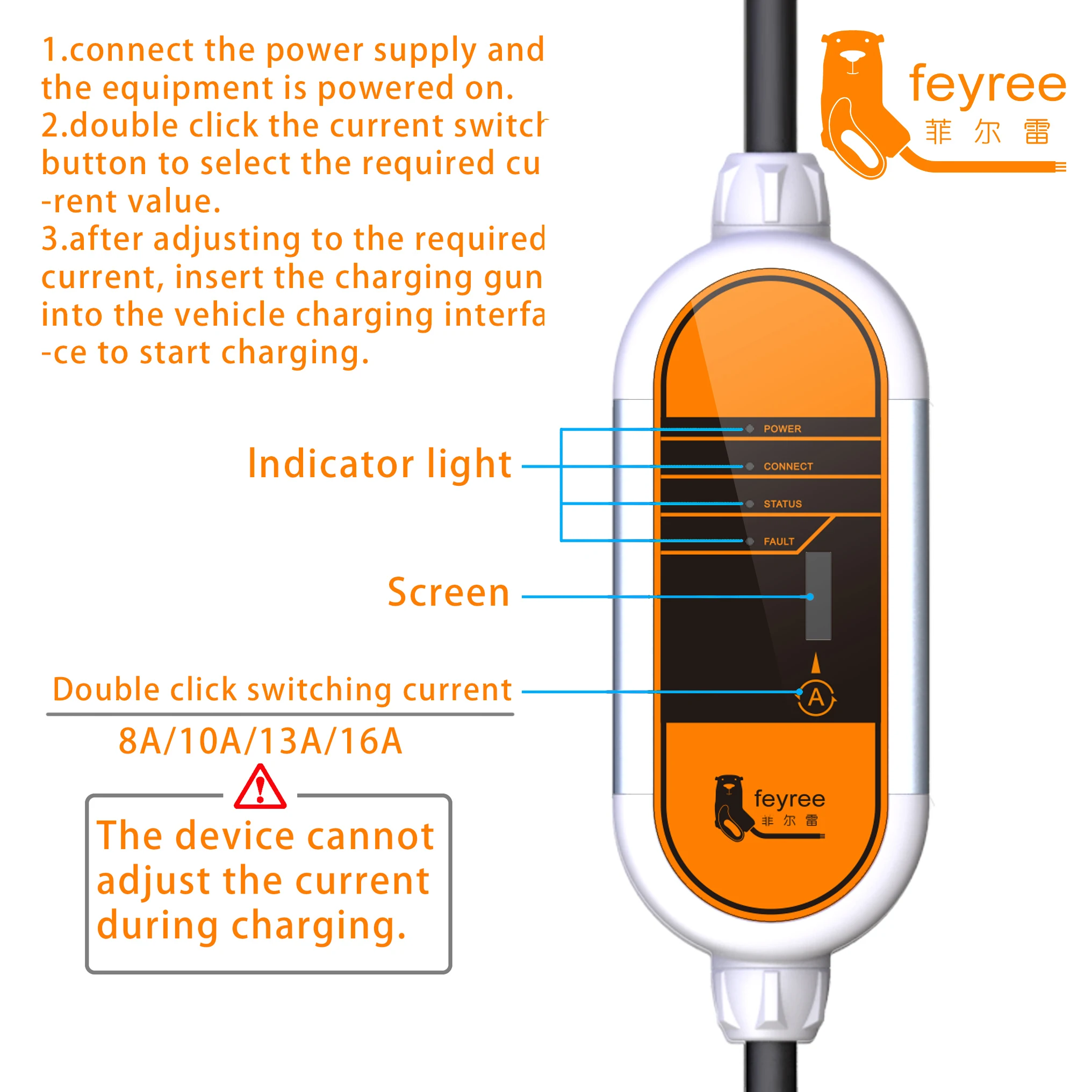 Feyree EV Charger GB/T Cord 16A 3.5KW 1Phase Portable Charger Box 32A 7KW Current Adjustable 11KW 16A 3 Phase for Electric Car