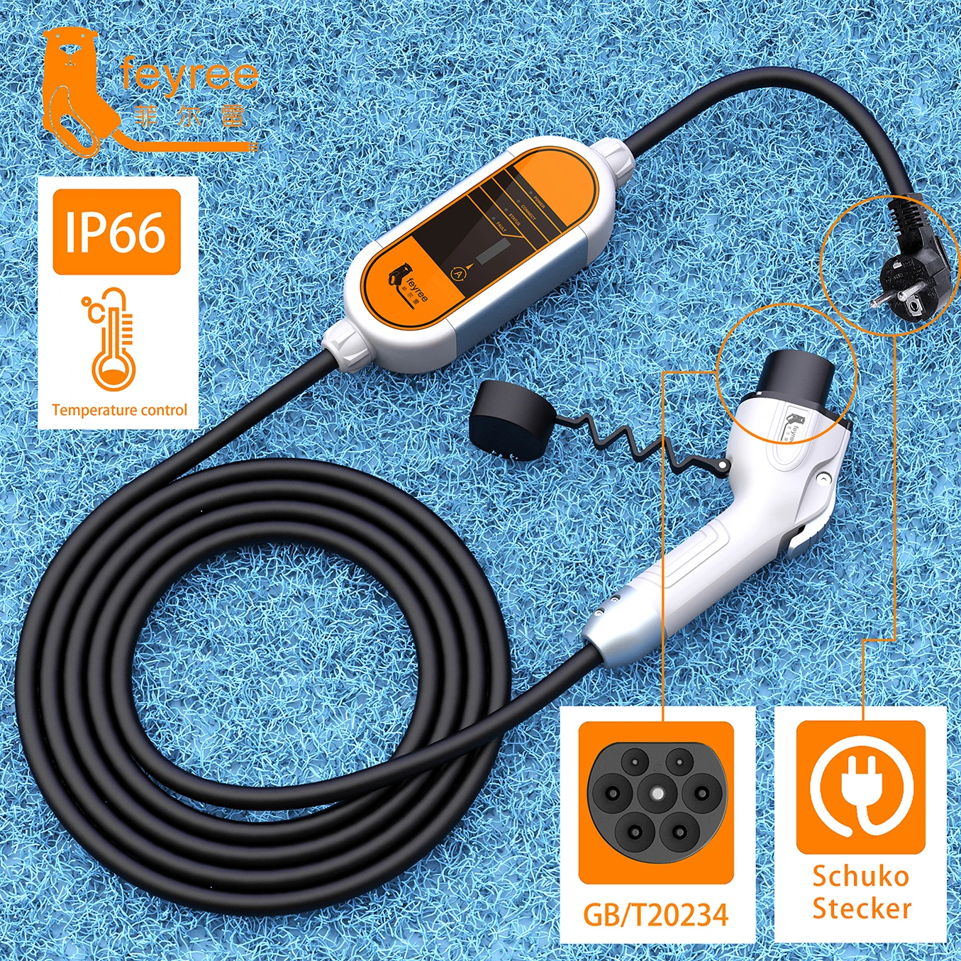 Feyree EV Charger GB/T Cord 16A 3.5KW 1Phase Portable Charger Box 32A 7KW Current Adjustable 11KW 16A 3 Phase for Electric Car