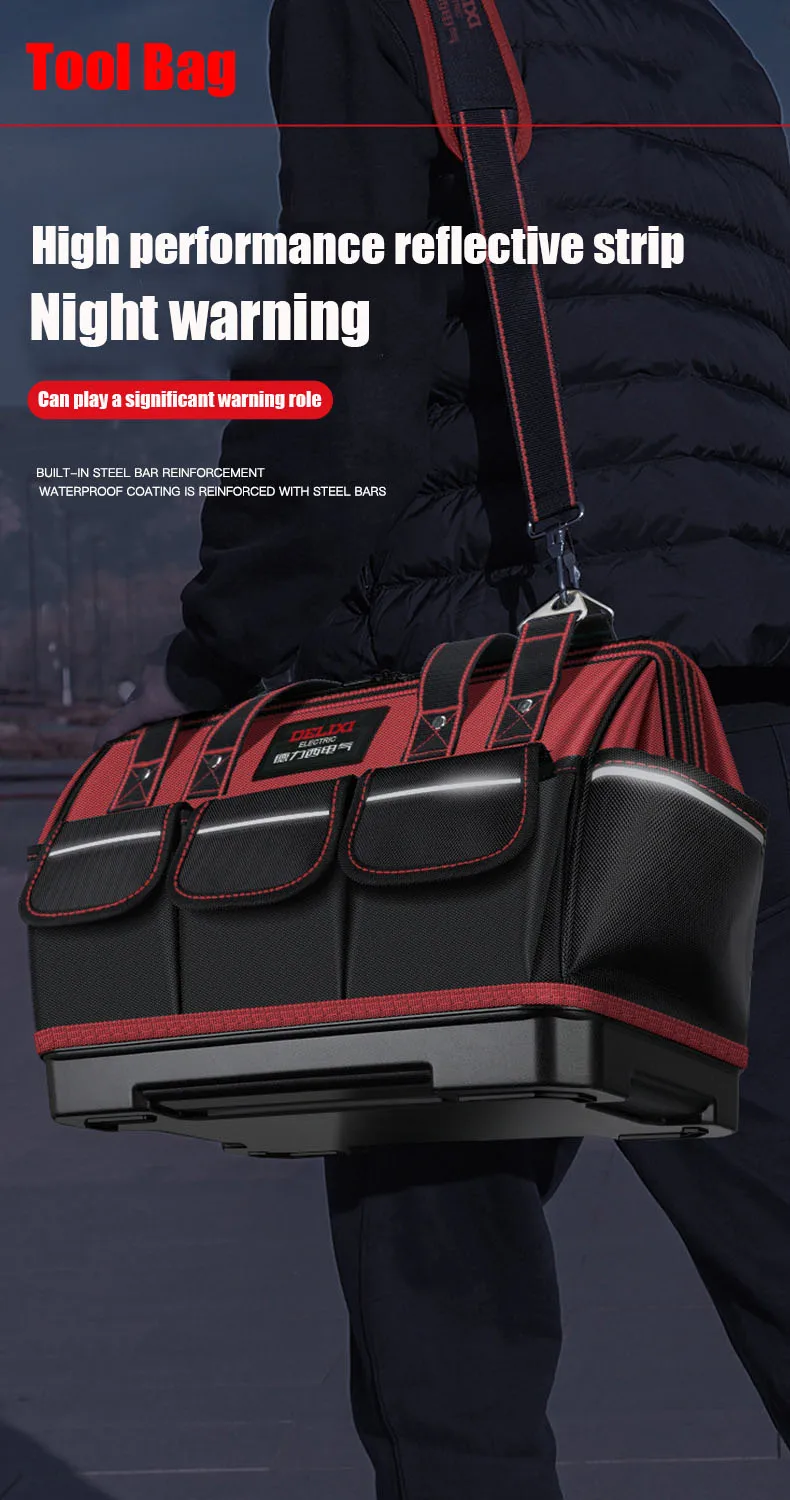1680D Oxford Cloth Tool Bag Professional Electrician Wrench Waterproof Working Multifunction Organizing Storage Tool Bag