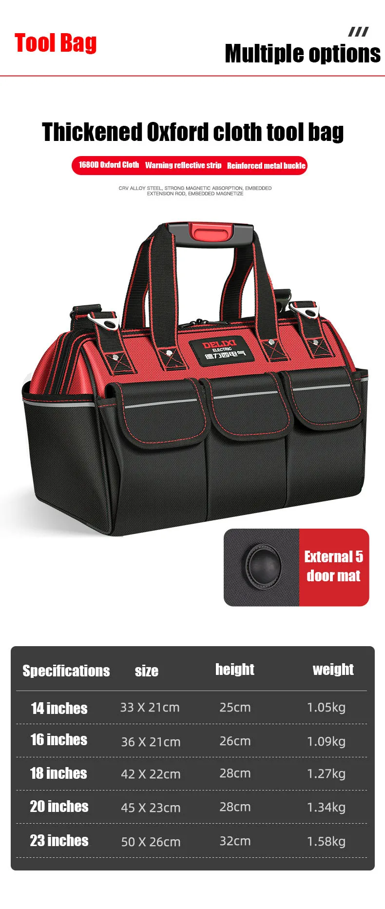 1680D Oxford Cloth Tool Bag Professional Electrician Wrench Waterproof Working Multifunction Organizing Storage Tool Bag