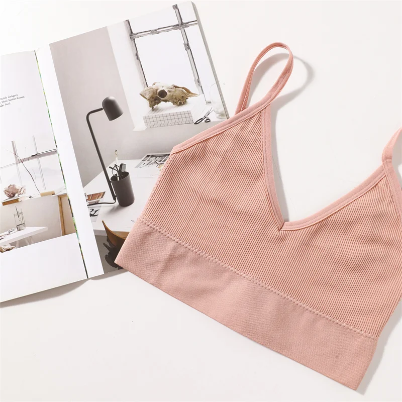 Seamless Bras For Women U-Back Sports Crop Top Sexy Lingerie Non-wire Thin Strap Ribbed No Pads Underwear V Neck Intimates M-XL
