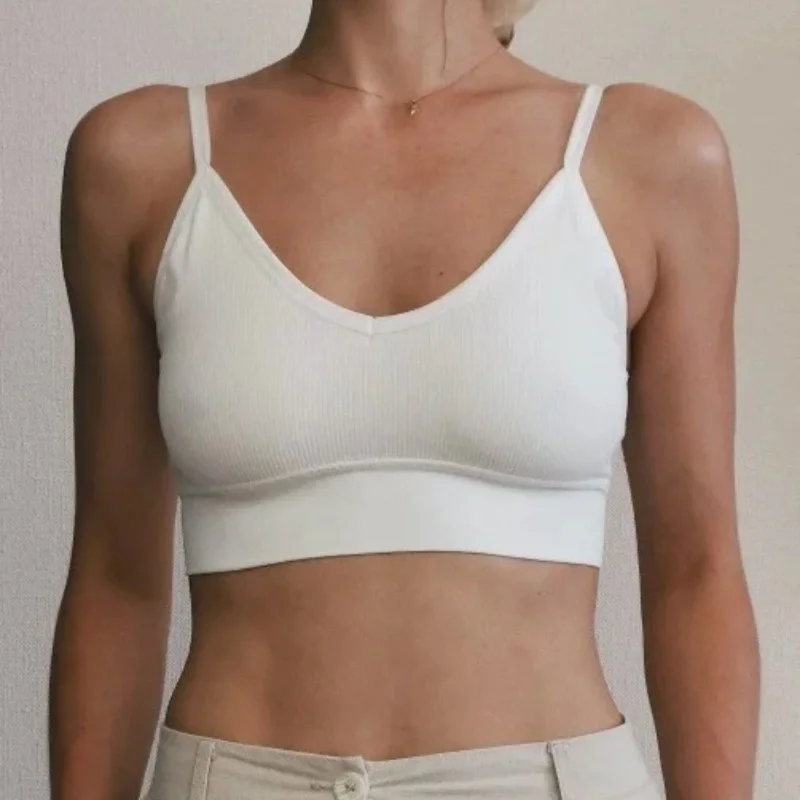Seamless Bras For Women U-Back Sports Crop Top Sexy Lingerie Non-wire Thin Strap Ribbed No Pads Underwear V Neck Intimates M-XL