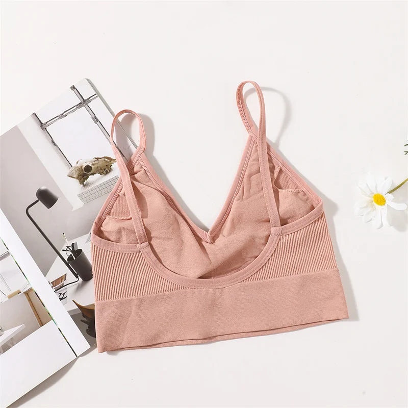 Seamless Bras For Women U-Back Sports Crop Top Sexy Lingerie Non-wire Thin Strap Ribbed No Pads Underwear V Neck Intimates M-XL