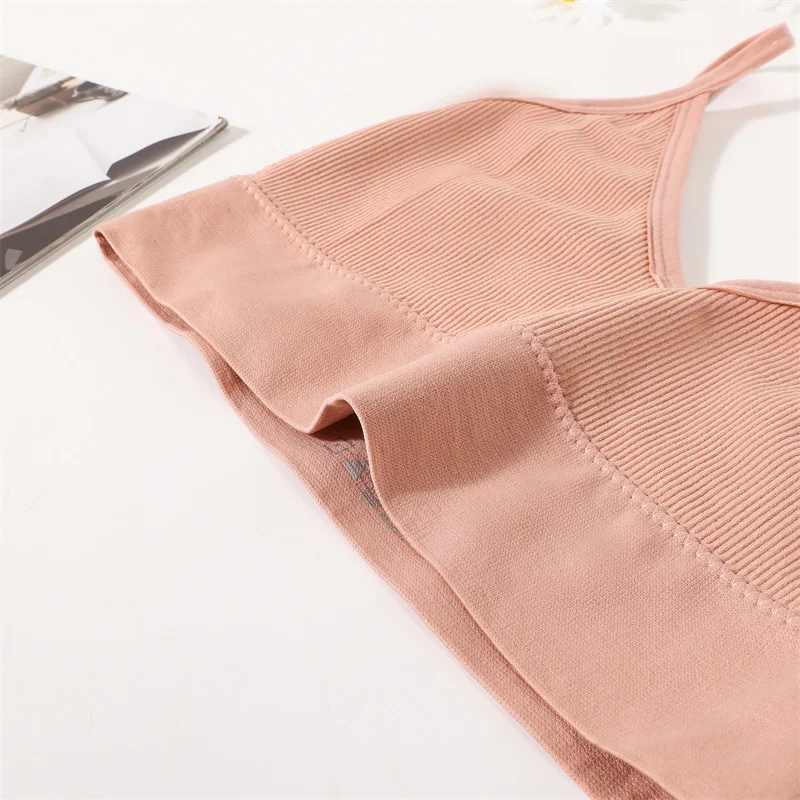 Seamless Bras For Women U-Back Sports Crop Top Sexy Lingerie Non-wire Thin Strap Ribbed No Pads Underwear V Neck Intimates M-XL