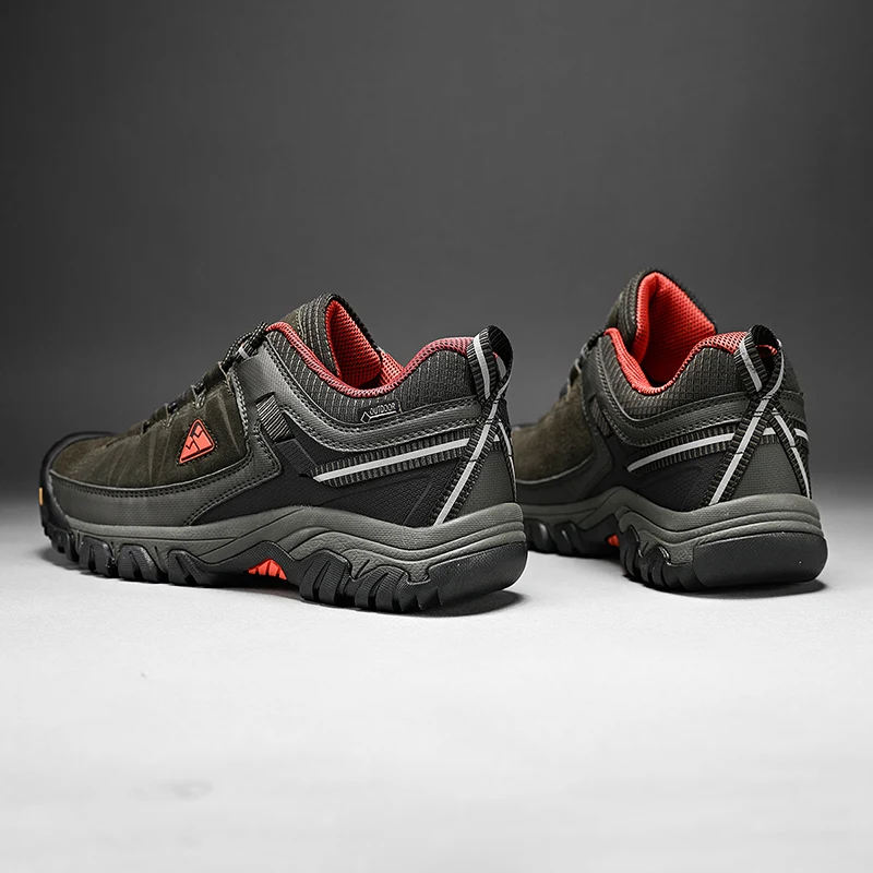 HIKEUP New High Quality Men Hiking Shoes Durable Leather Climbing Shoes Outdoor Walking Sneakers Rubber Sole Factory Outlet