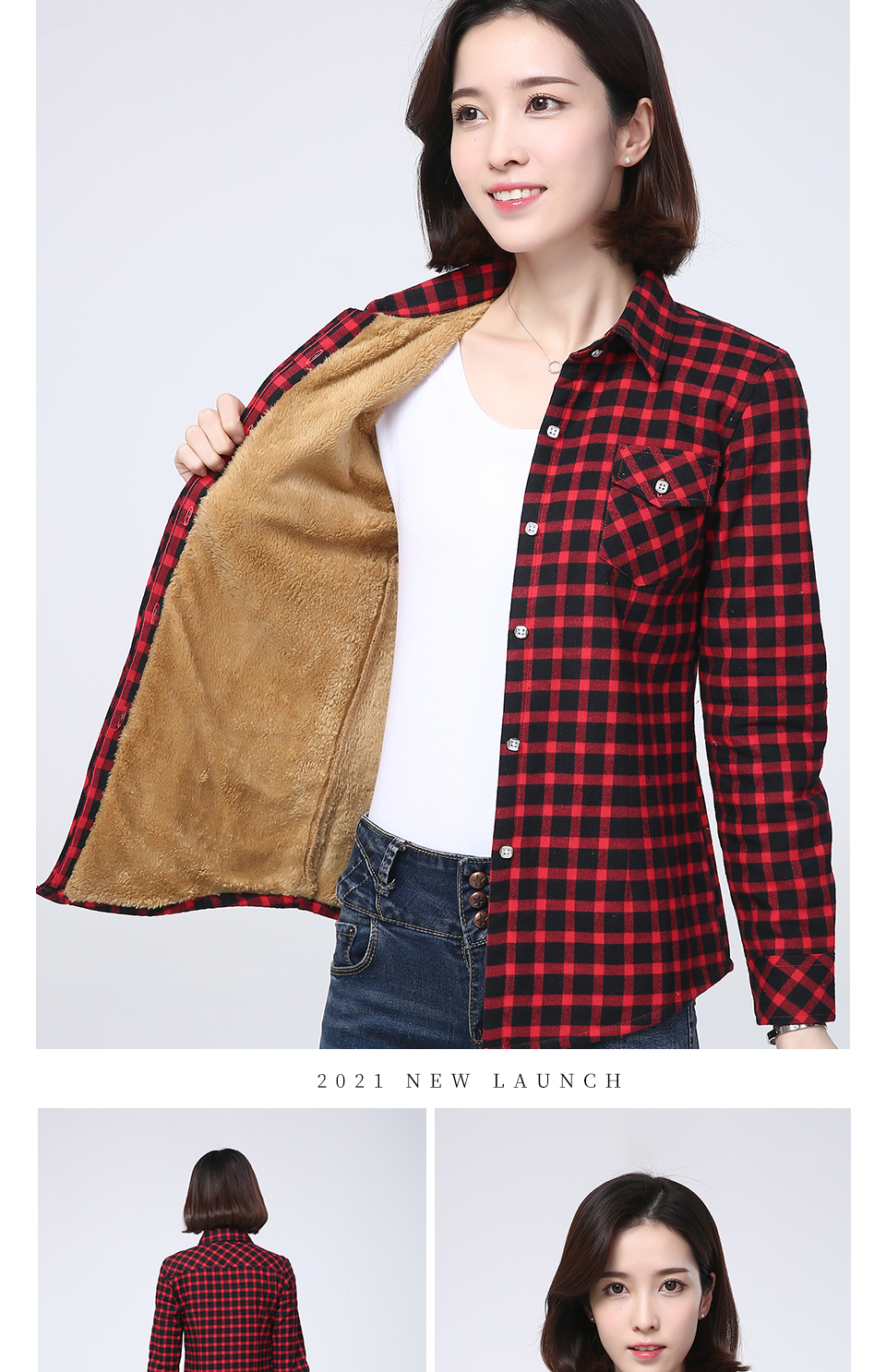 2025 Winter New Plus Thick Fleece Women's Warm Plaid Shirt Coat Lady Casual Velvet Jacket Tops Hot Brand Woman Clothes Outerwear
