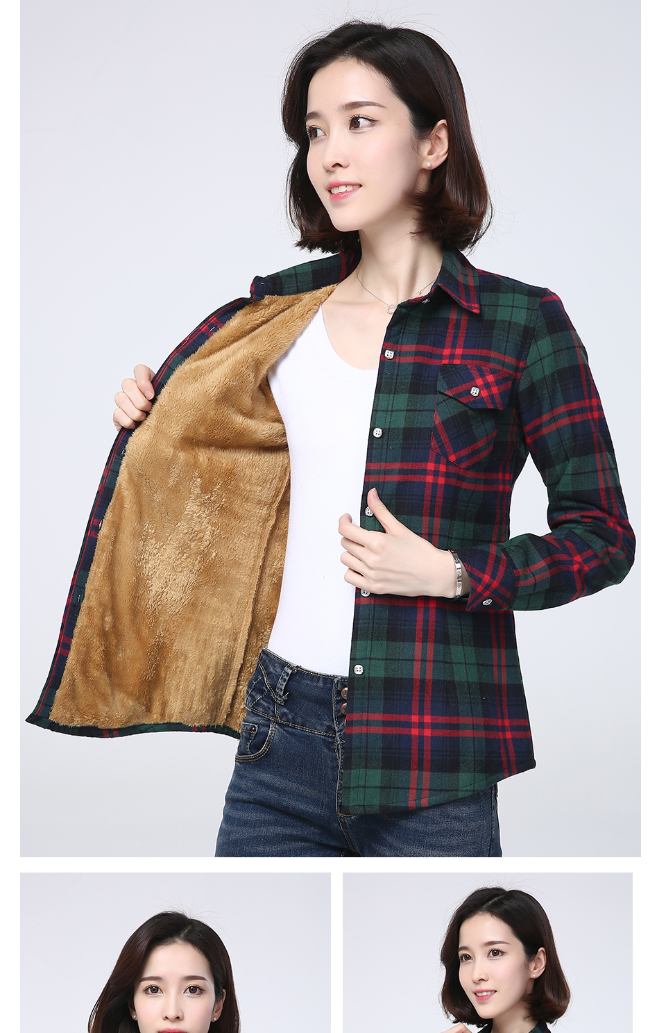 2025 Winter New Plus Thick Fleece Women's Warm Plaid Shirt Coat Lady Casual Velvet Jacket Tops Hot Brand Woman Clothes Outerwear