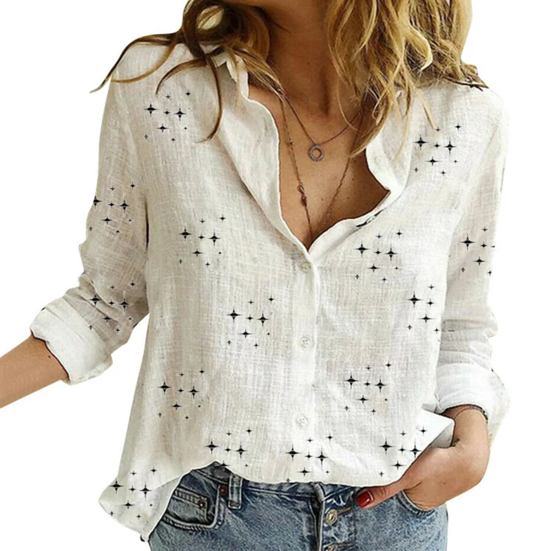 Elegant Cotton Linen Shirts Women Casual Solid Button Lapel Blouses Shirts Spring Summer Long Sleeve Loose Tops Tunic Blusas