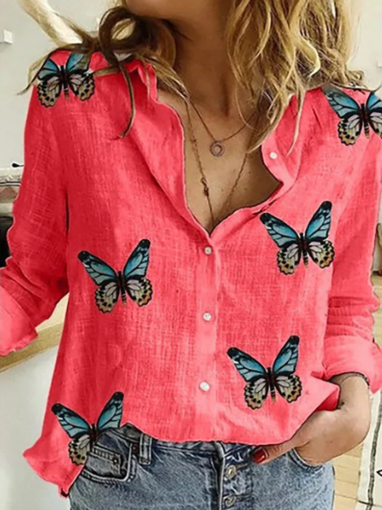 Elegant Cotton Linen Shirts Women Casual Solid Button Lapel Blouses Shirts Spring Summer Long Sleeve Loose Tops Tunic Blusas