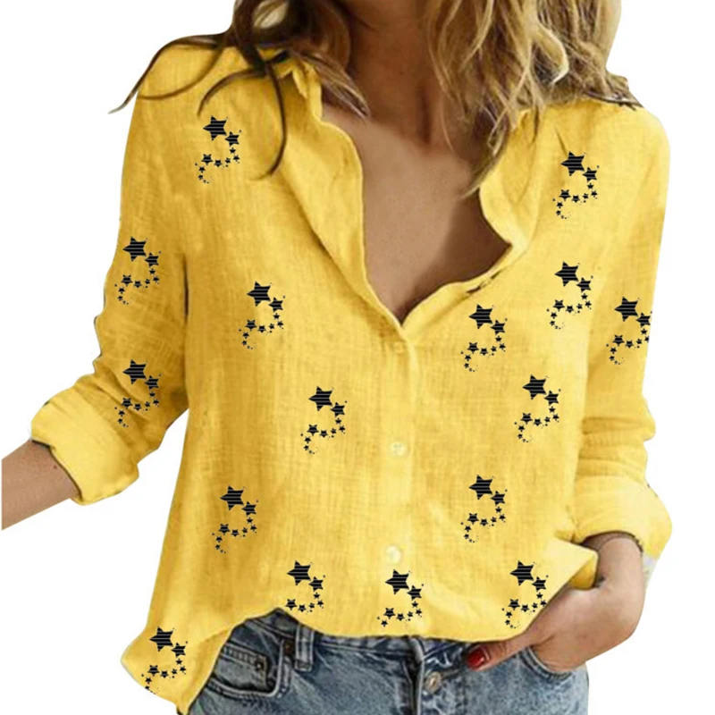 Elegant Cotton Linen Shirts Women Casual Solid Button Lapel Blouses Shirts Spring Summer Long Sleeve Loose Tops Tunic Blusas