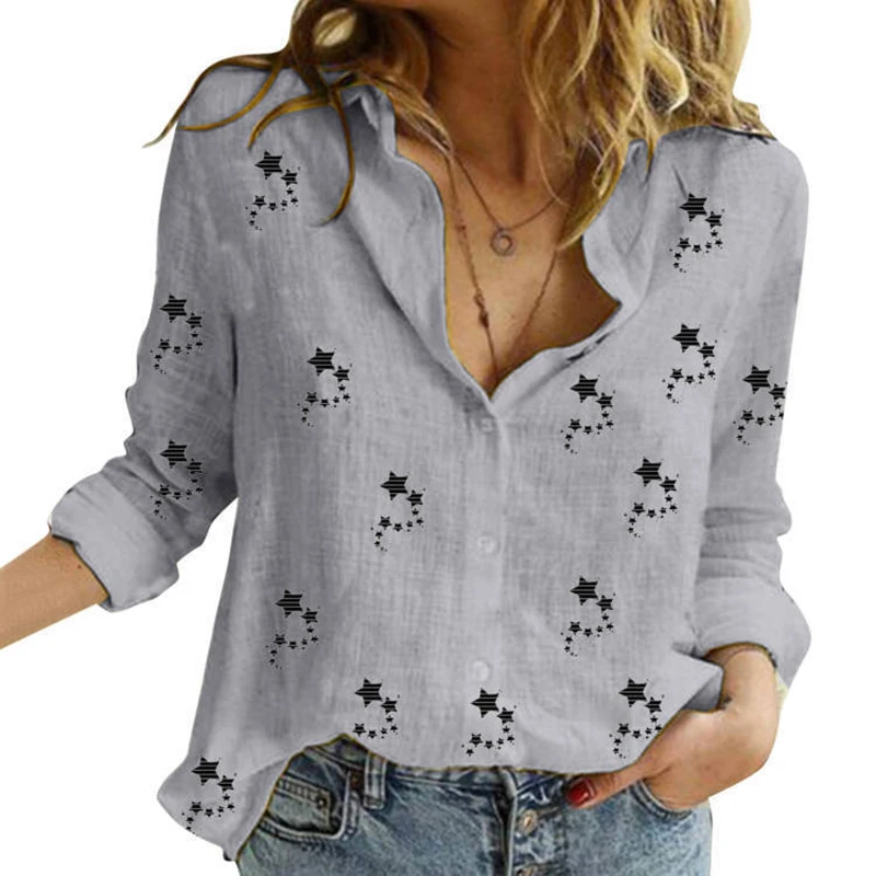 Elegant Cotton Linen Shirts Women Casual Solid Button Lapel Blouses Shirts Spring Summer Long Sleeve Loose Tops Tunic Blusas