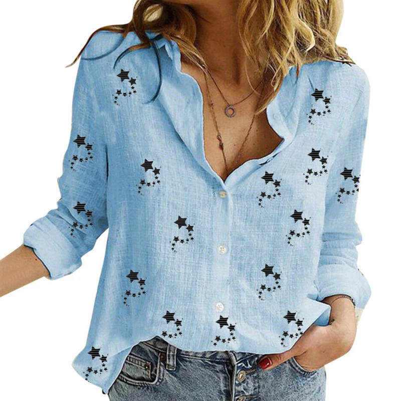 Elegant Cotton Linen Shirts Women Casual Solid Button Lapel Blouses Shirts Spring Summer Long Sleeve Loose Tops Tunic Blusas