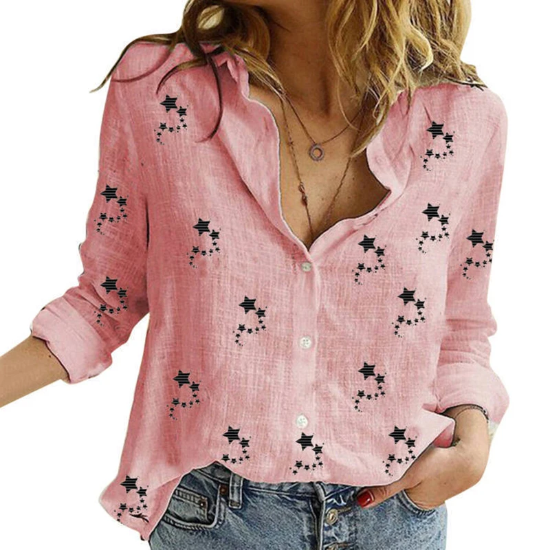 Elegant Cotton Linen Shirts Women Casual Solid Button Lapel Blouses Shirts Spring Summer Long Sleeve Loose Tops Tunic Blusas