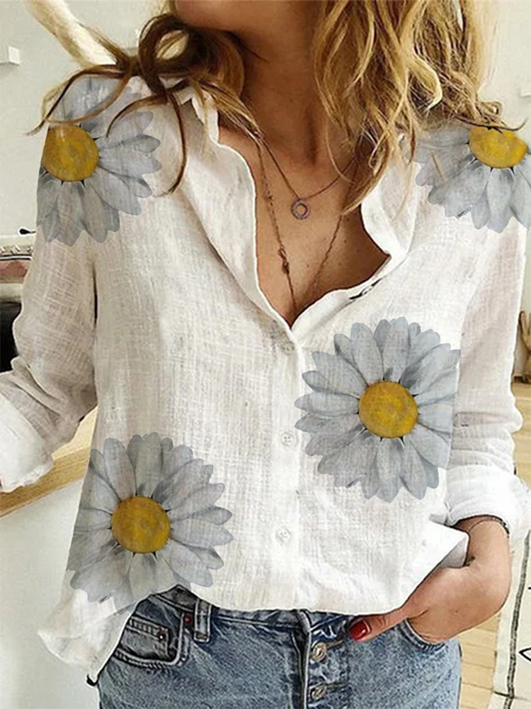 Elegant Cotton Linen Shirts Women Casual Solid Button Lapel Blouses Shirts Spring Summer Long Sleeve Loose Tops Tunic Blusas